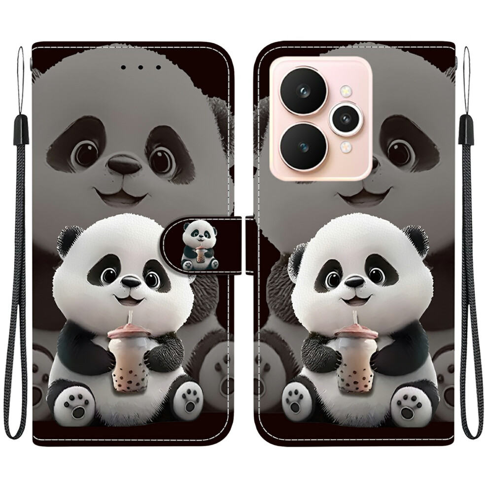 (Milk Tea Panda) For Realme 15 Pro 5G / 15 5G Leather Case Stand Wallet Pattern Printing Phone Cover With Wrist Strap 6914295619608