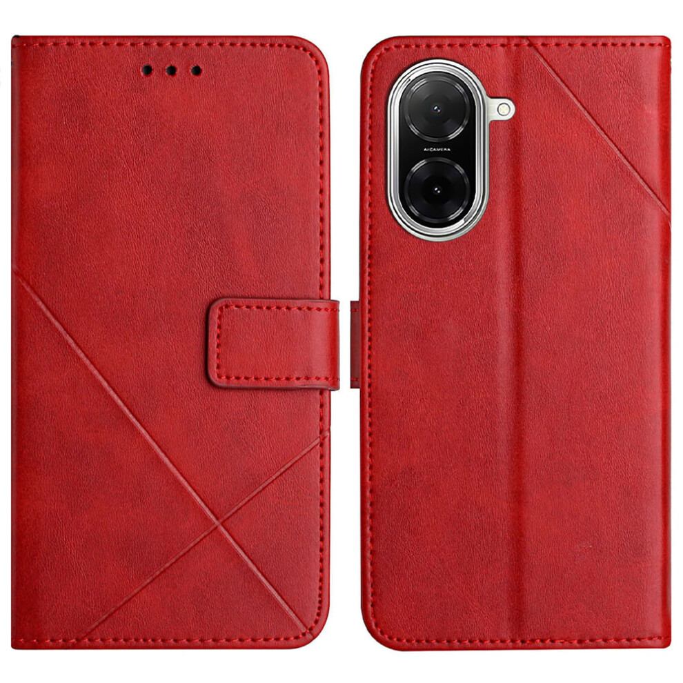 (Red) For Xiaomi Mi A5 4G (171.7Mm) Case Line Pattern Wallet Leather Phone Cover With Wrist Strap Red 6914291657987