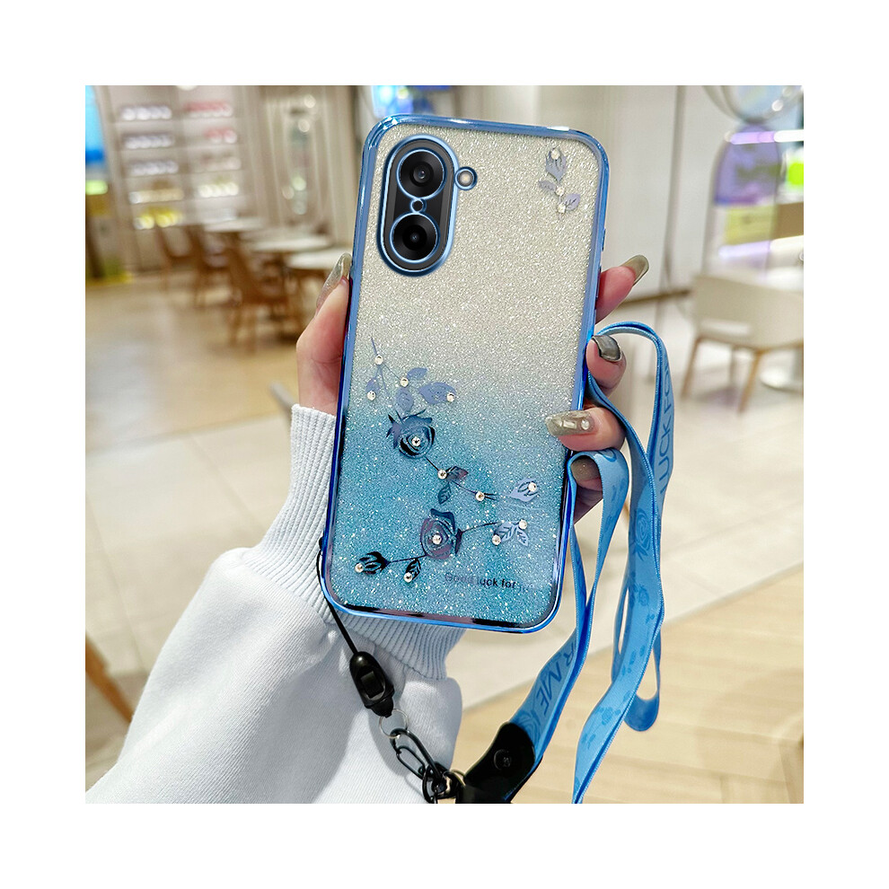 (Blue) Kadem For Oneplus Ace 5 Racing 5G / Nord Ce5 5G Case Flower Pattern Tpu Gradient Phone Cover With Lanyards Blue 6914295879460