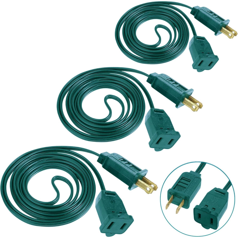 Green Extension Cord 6Ft 2-Prong Polarized 3 Pack 940684998456