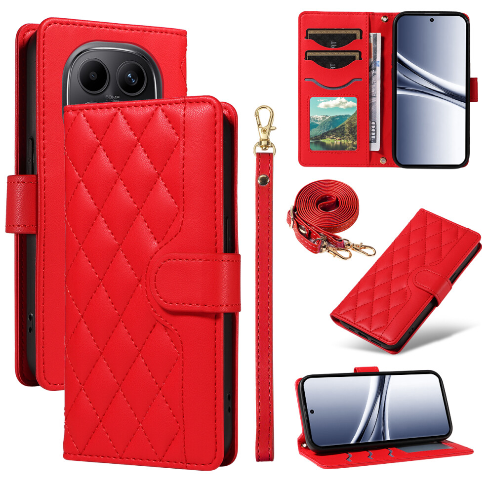 (Red) For Xiaomi Poco M8 5G / Mi Note 15 5G (Global) Wallet Case Rhombus Leather Phone Cover With Strap Red 6914296677904