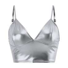 Women's PU Tank Top Corset Bandeau Vest Silver M
