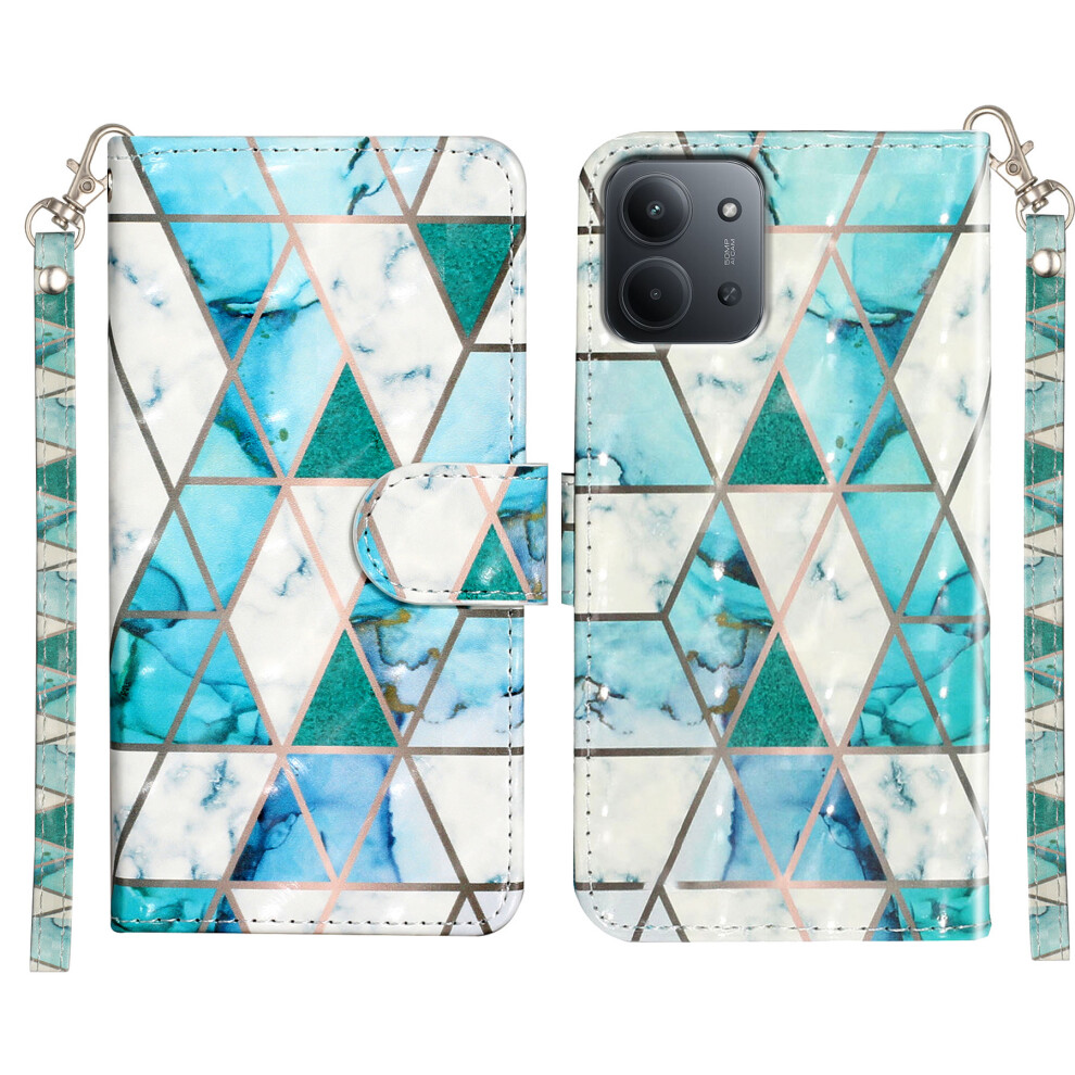 ( Marble) For Xiaomi Redmi 15C 4G (Global) (171Mm) Wallet Case 3D Pattern Printed Leather Phone Cover With Strap Green 6914296066098