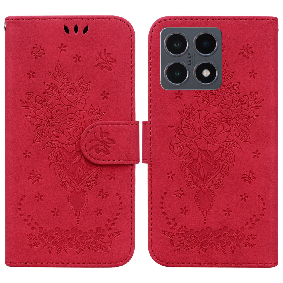 (Red) For Xiaomi 15T Case Butterfly Flower Imprint Pu Leather Wallet Phone Cover With Strap Red 6914294920323