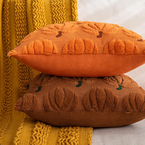 Capas de almofada decorativas com estampa de abóbora, 45x45 cm (18x18 polegadas), conjunto com 2 unidades, laranja. 1