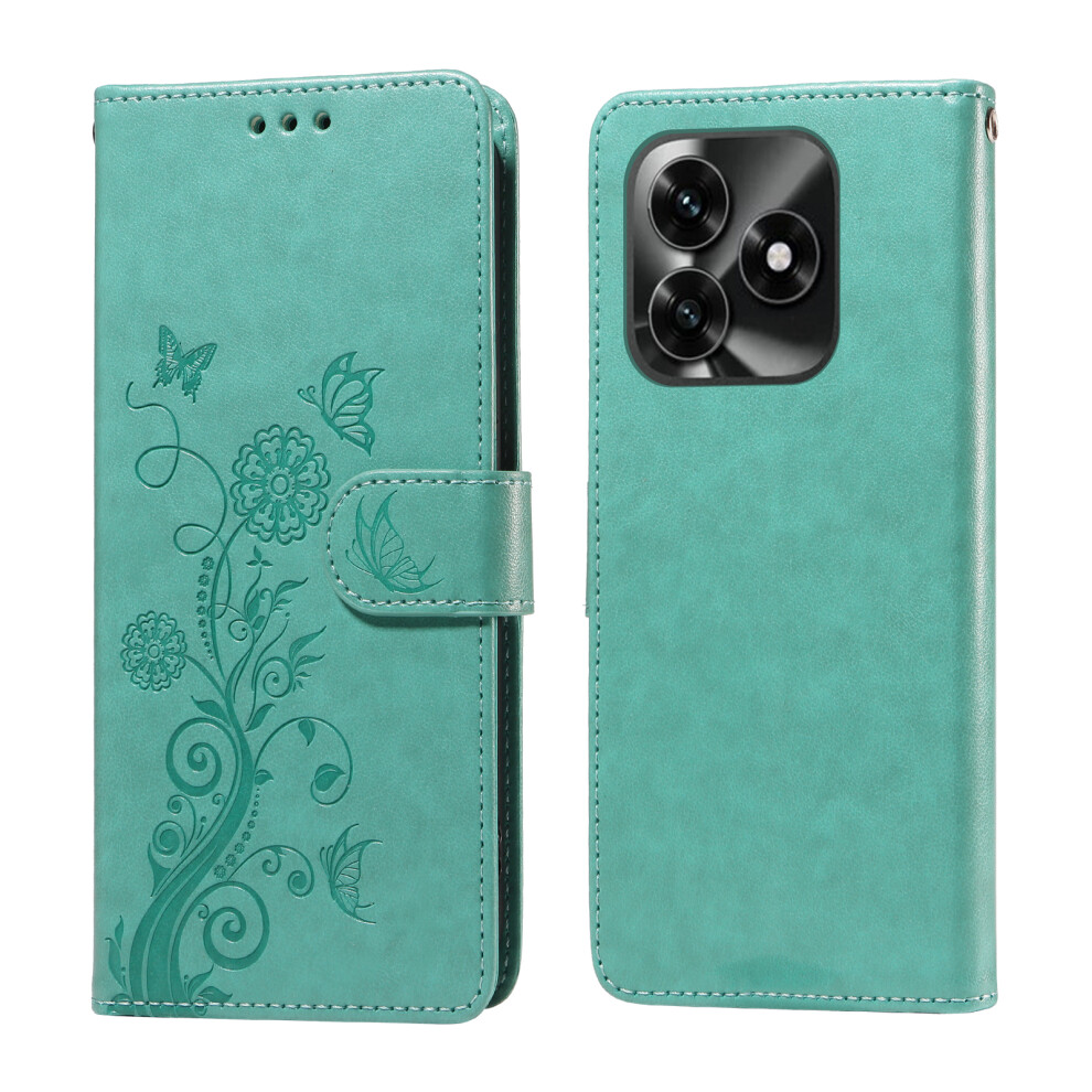 (Green) For Honor X5c Plus 4G Leather Case Butterfly Floral Imprint Wallet Stand Cover Green 6914299197355