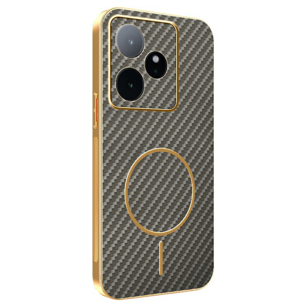 (Coffee) For Realme Gt 7 5G Phone Case Carbon Fiber Textured Electroplated Tpu Back Cover Brown 6914298168936