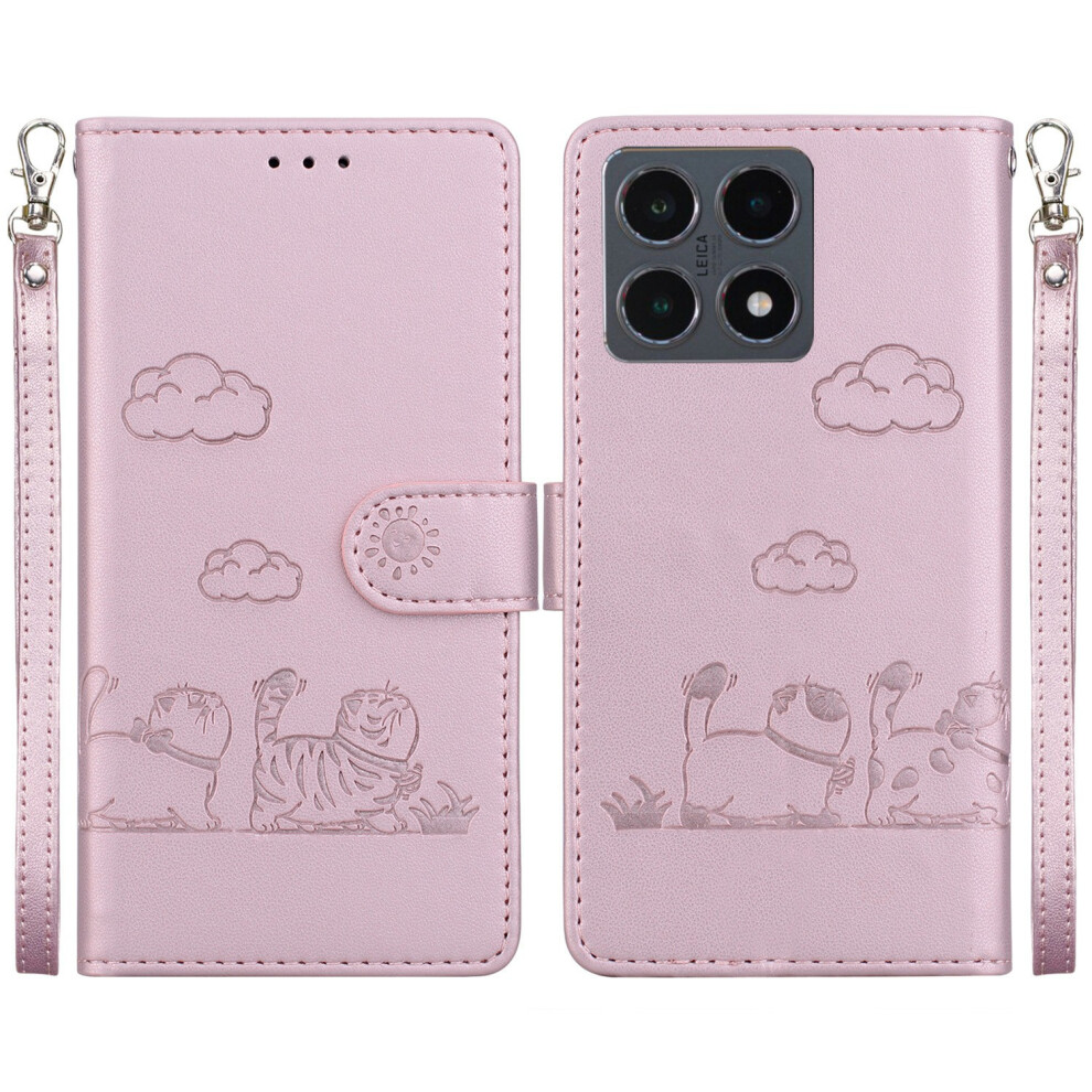 (Pink) For Xiaomi 15T Case Rfid Blocking Kitten Pattern Tpu + Pu Leather Phone Cover With Wrist Strap Pink 6914298797679