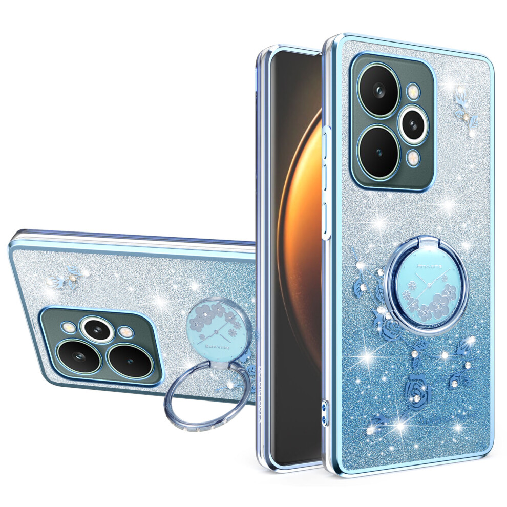 (Blue) Kadem For Realme 15 Pro 5G Case Ring Kickstand Tpu Flowers Phone Cover Gradient Glitter Blue 6914294516243