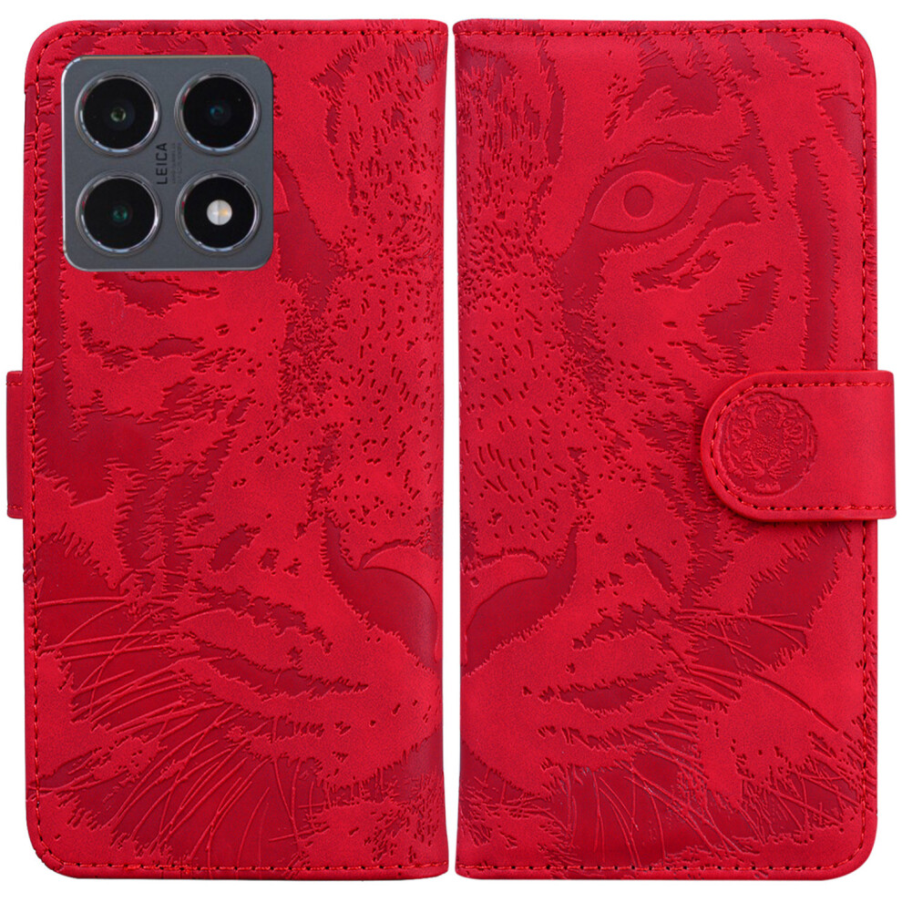 (Red) For Xiaomi 15T Case Tiger Imprint Leather Wallet Phone Cover Red 6914296744439
