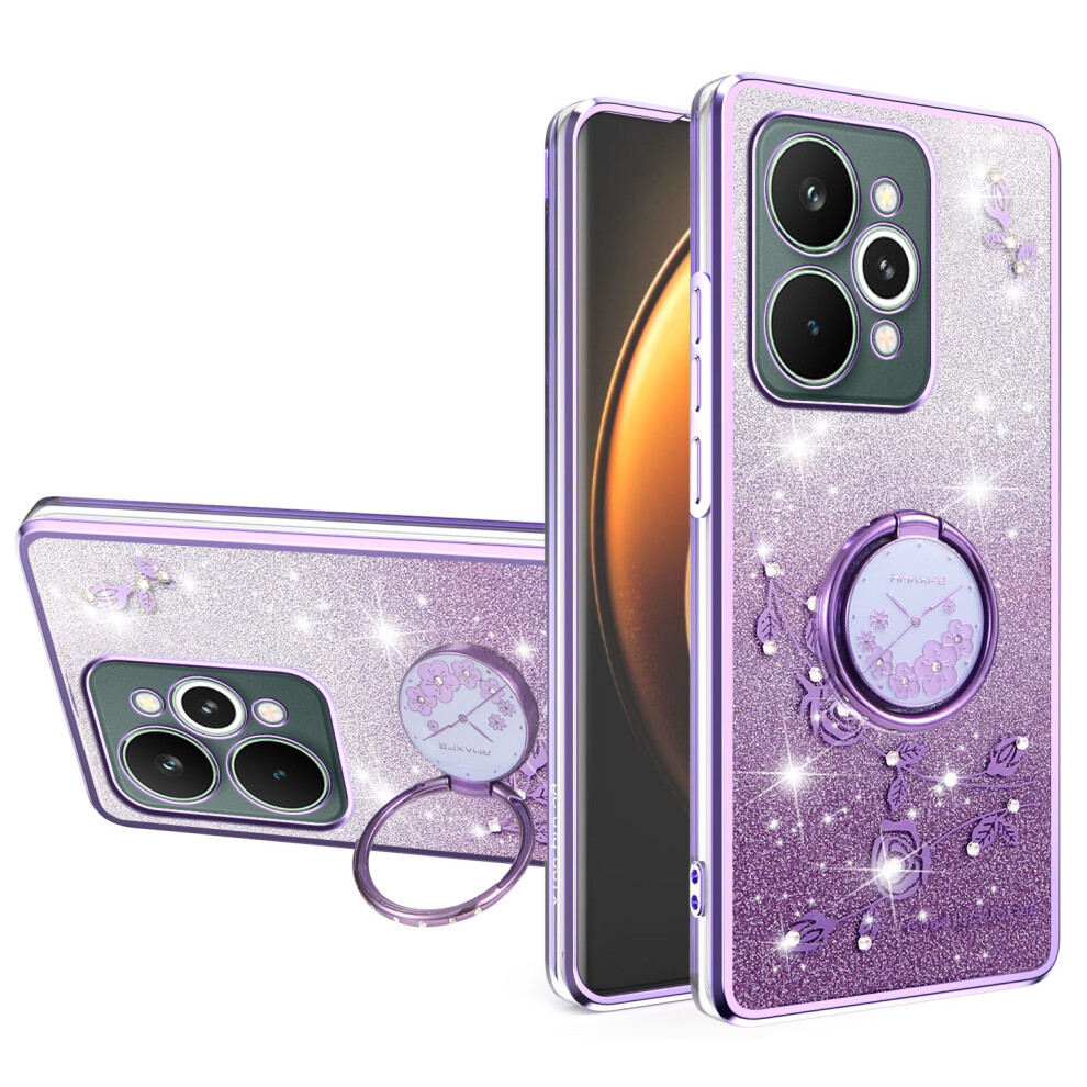(Purple) Kadem For Realme 15 Pro 5G Case Ring Kickstand Tpu Flowers Phone Cover Gradient Glitter Purple 6914295842853