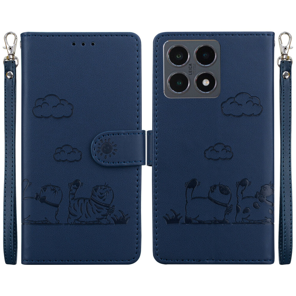 (Blue) For Xiaomi 15T Case Rfid Blocking Kitten Pattern Tpu + Pu Leather Phone Cover With Wrist Strap Blue 6914293422675