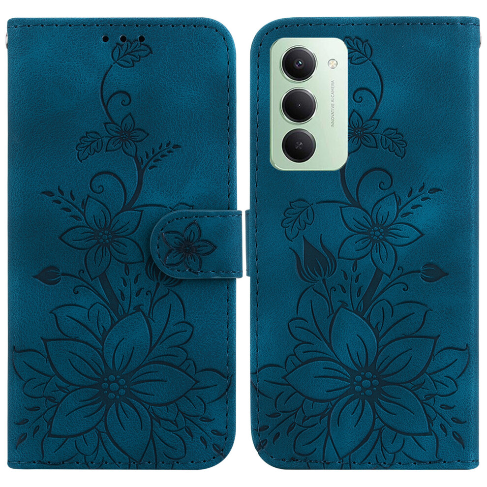 (Dark ) For Xiaomi Redmi 15 4G (Eu) (171Mm) Stand Case Lily Flower Imprint Leather Phone Cover With Wrist Strap Blue 6914292936241