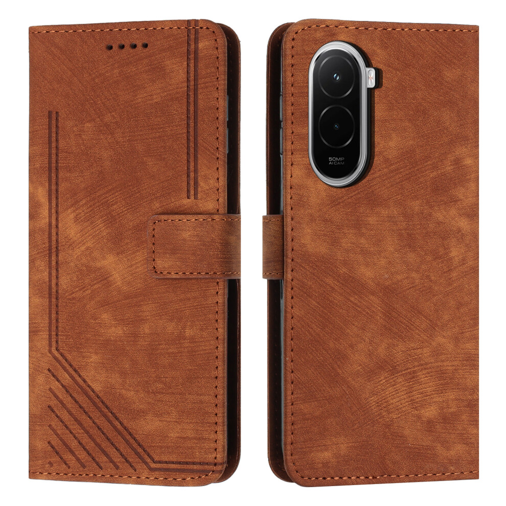 (Brown) For Xiaomi Poco M7 4G (169Mm) Stand Case Imprinted Lines Leather Phone Cover Brown 6914291238308