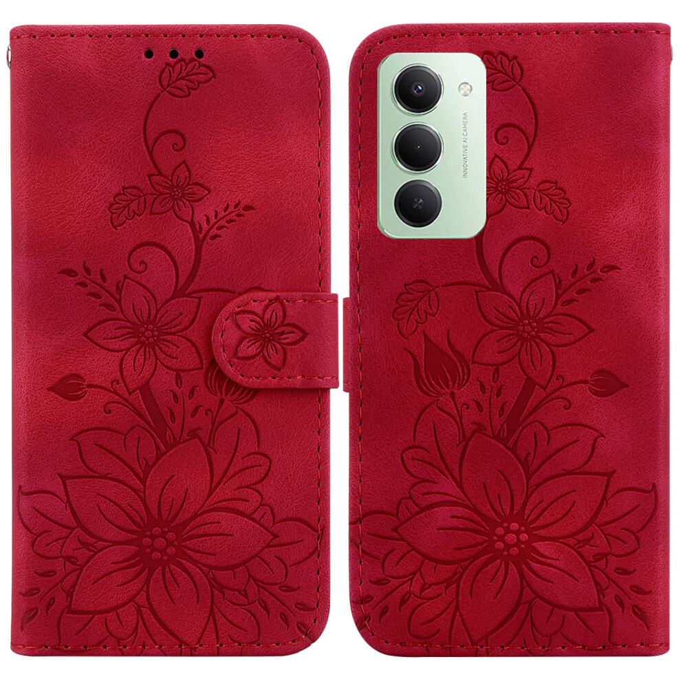 (Red) For Xiaomi Mi 15 4G (Eu) (171Mm) Stand Case Lily Flower Imprint Leather Phone Cover With Wrist Strap Red 6914295053198