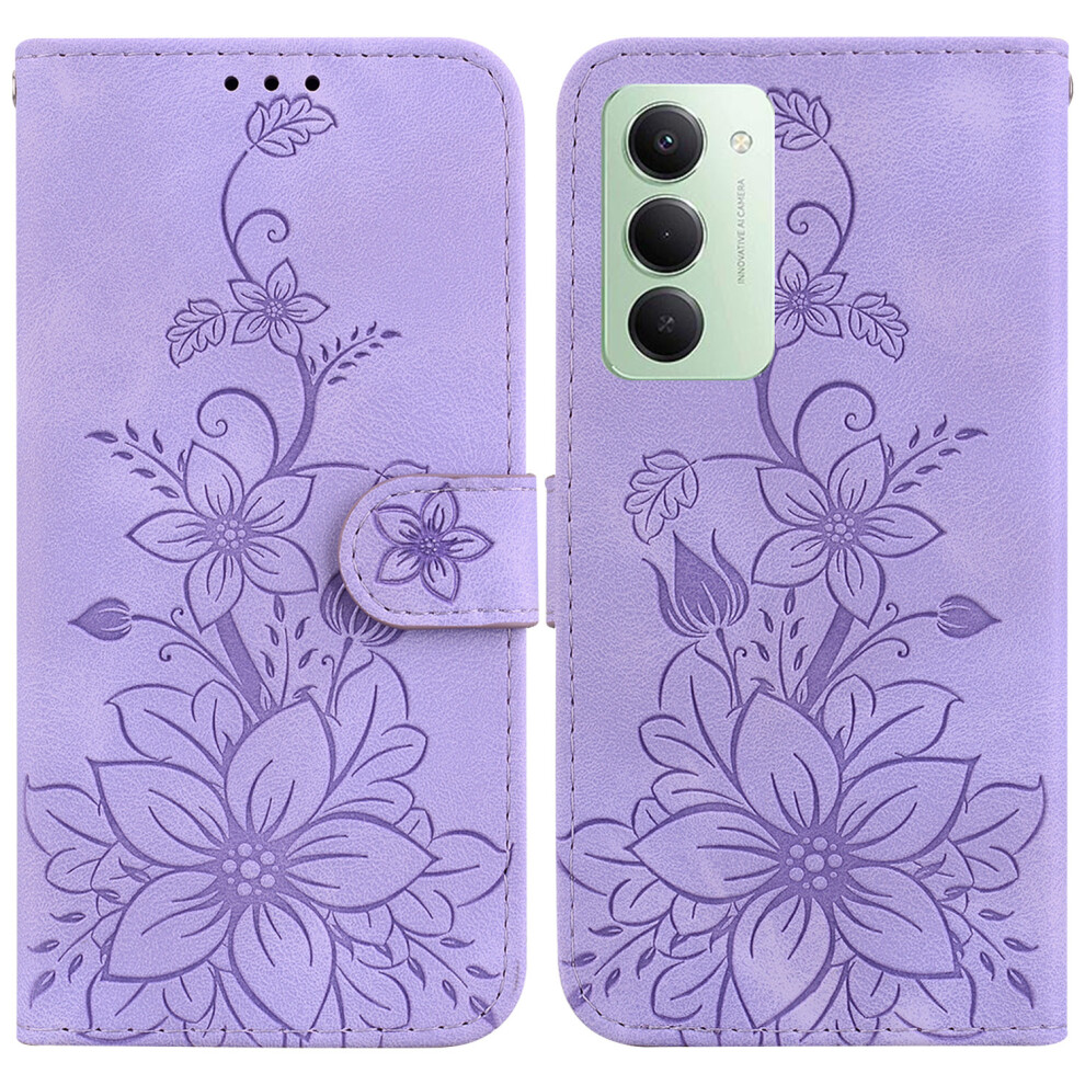 (Purple) For Xiaomi Redmi 15 4G (Eu) (171Mm) Stand Case Lily Flower Imprint Leather Phone Cover With Wrist Strap Purple 6914291377045