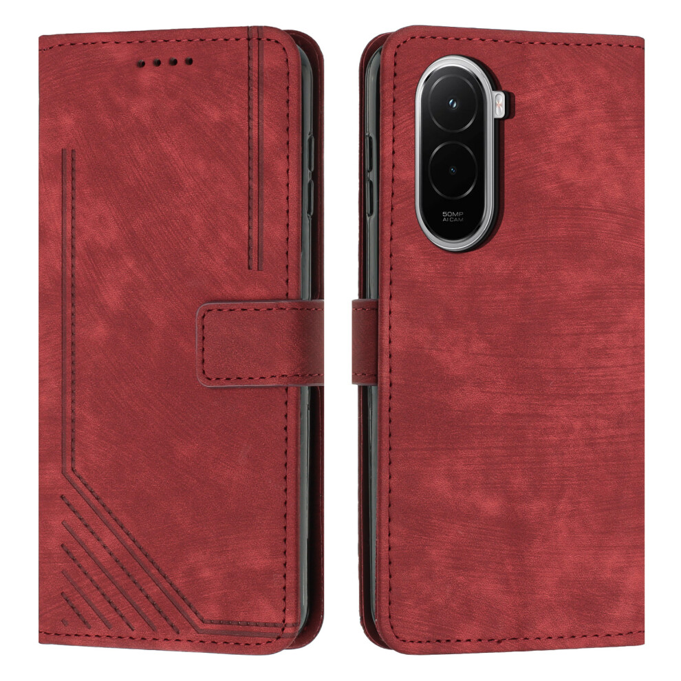 (Red) For Xiaomi Poco M7 4G (169Mm) Stand Case Imprinted Lines Leather Phone Cover Red 6914296631869