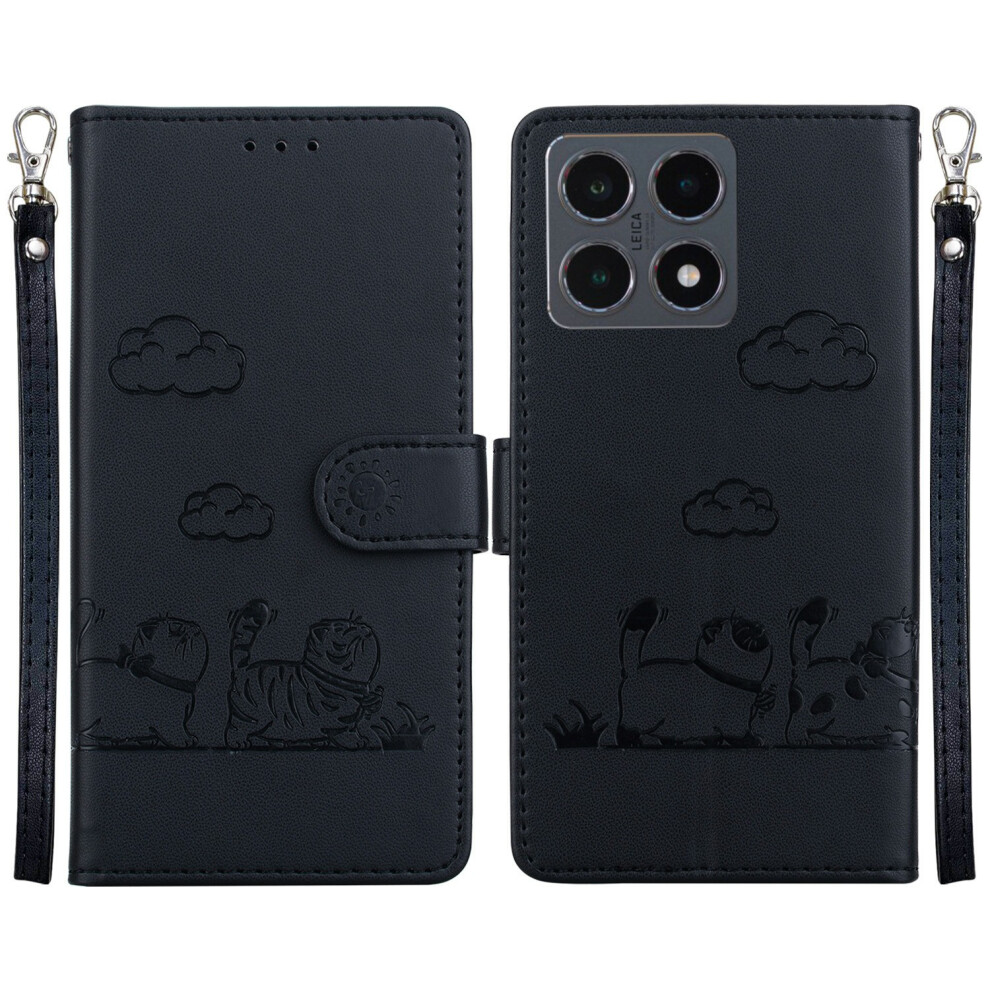 (Black) For Xiaomi 15T Case Rfid Blocking Kitten Pattern Tpu + Pu Leather Phone Cover With Wrist Strap Black 6914291866860