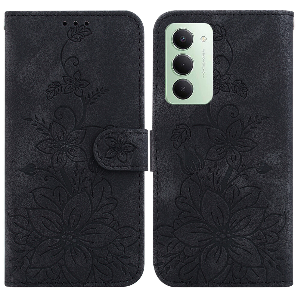 (Black) For Xiaomi Redmi 15 4G (Eu) (171Mm) Stand Case Lily Flower Imprint Leather Phone Cover With Wrist Strap Black 6914294888081