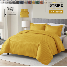(King, Ochre) Premium Stripe Duvet Cover Set & Pillowcase Pair