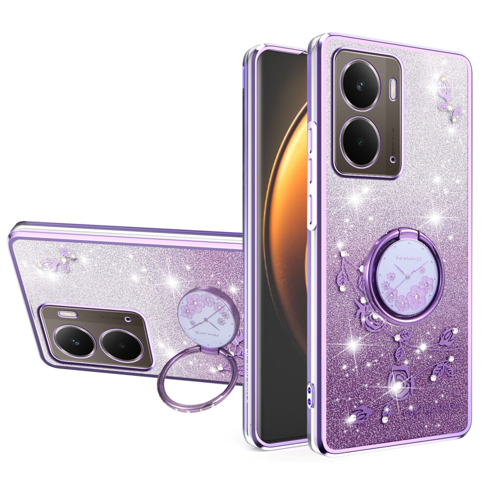 (Purple) Kadem For Realme P3 5G Case Ring Kickstand Tpu Flowers Phone Cover Gradient Glitter Purple 6914293505897