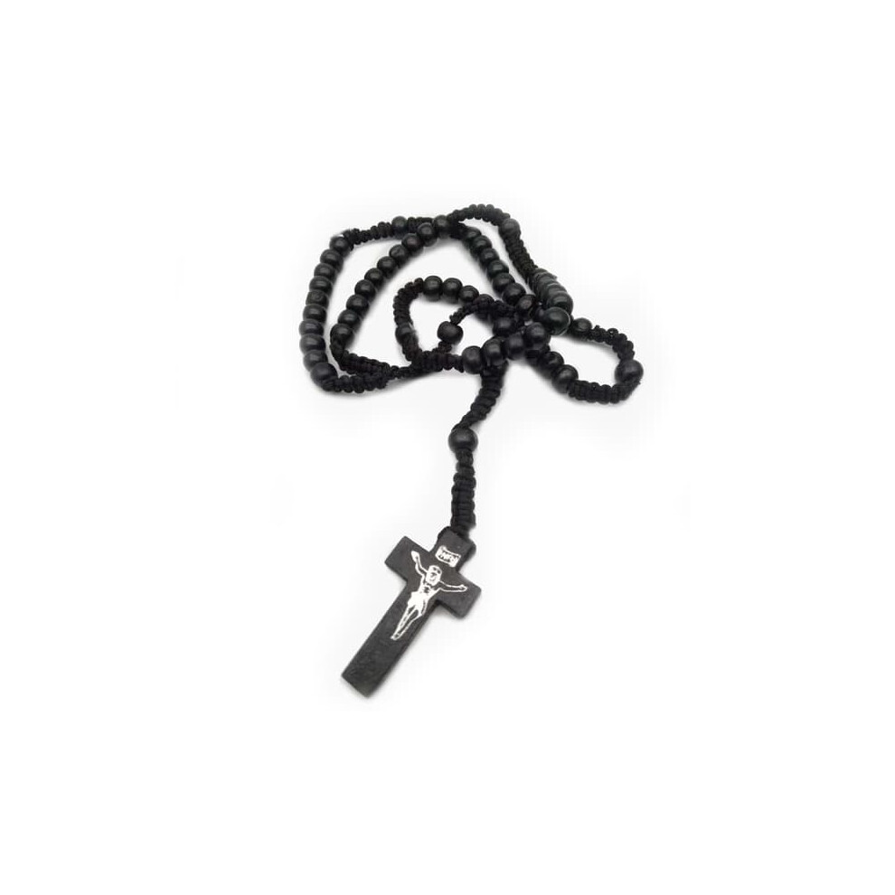 Wooden Rosary Necklace Black 8mm Beads