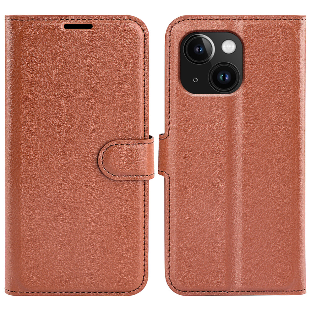 (Brown) Amorus For Iphone 15 Wallet Case Litchi Texture Shockproof Leather Flip Stand Phone Cover Brown 6914294076242