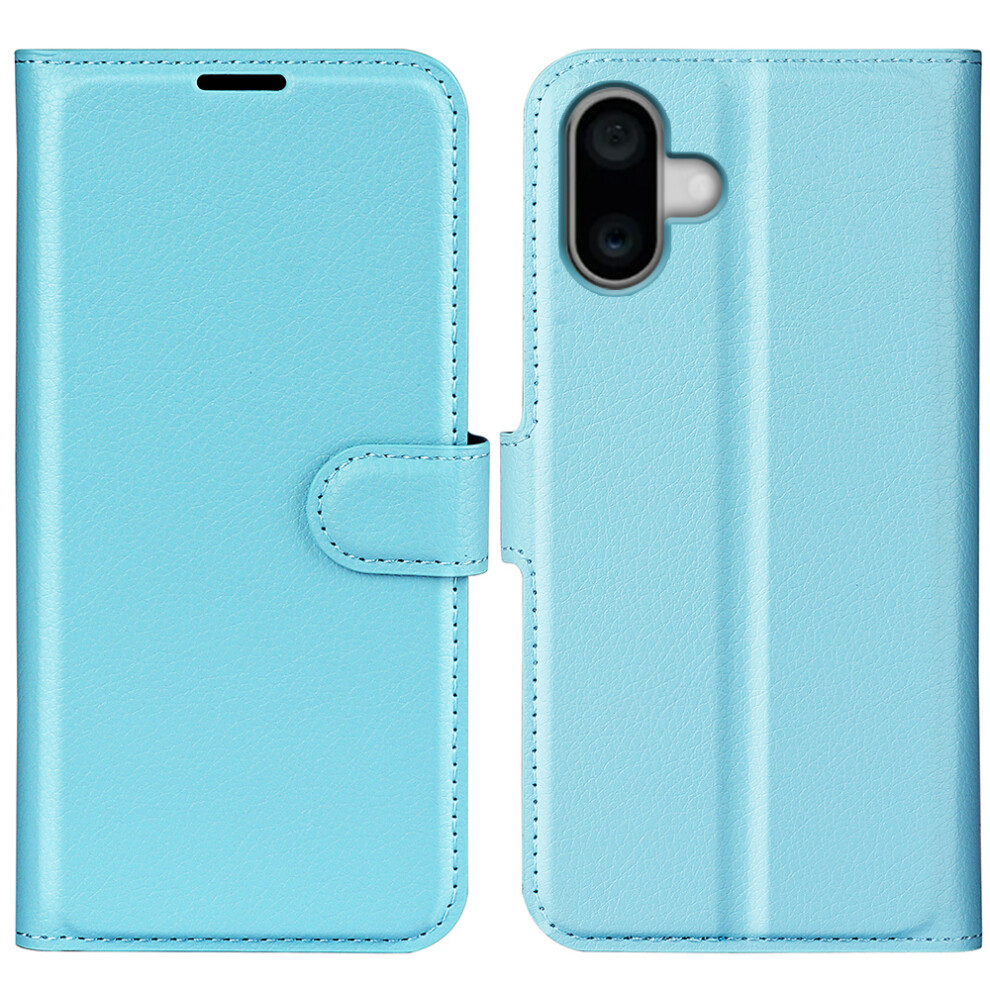 (Blue) Amorus For Iphone 16 Wallet Case Litchi Texture Shockproof Leather Flip Stand Phone Cover Blue 6914290032358