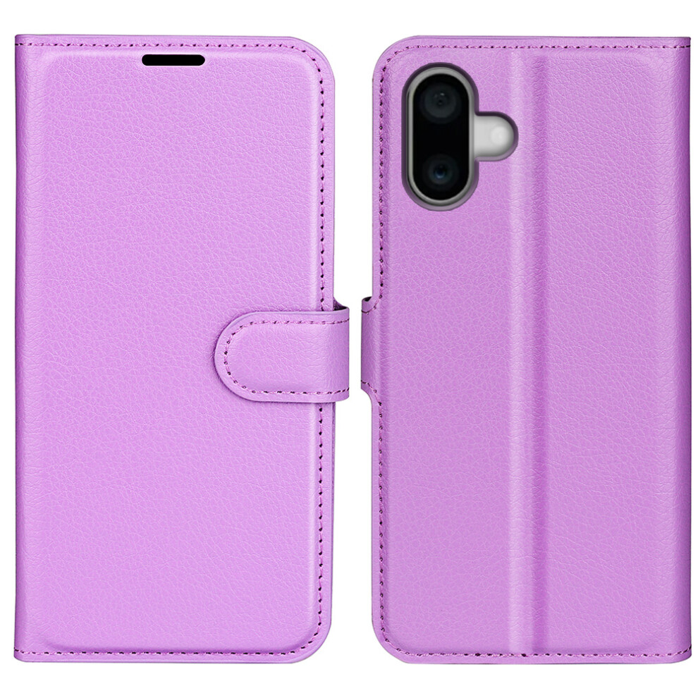 (Purple) Amorus For Iphone 16 Wallet Case Litchi Texture Shockproof Leather Flip Stand Phone Cover Purple 6914298029190