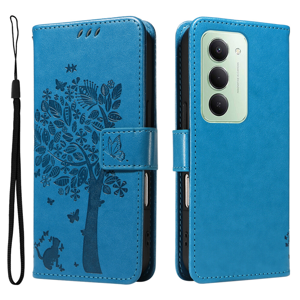 (Blue) For Xiaomi Redmi 15 4G (Eu) (171Mm) Phone Case With Stand Cat Tree Pattern Leather Wallet Mobile Cover Blue 6914299171362