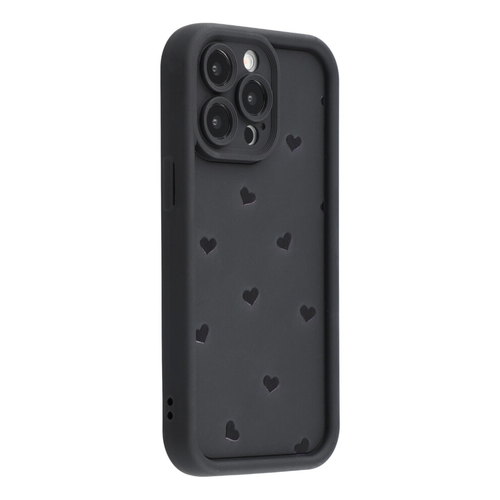 (Black) For Iphone 15 Pro Case Heart Pattern Tpu Phone Cover With Stepped Edge Black 6914292323195