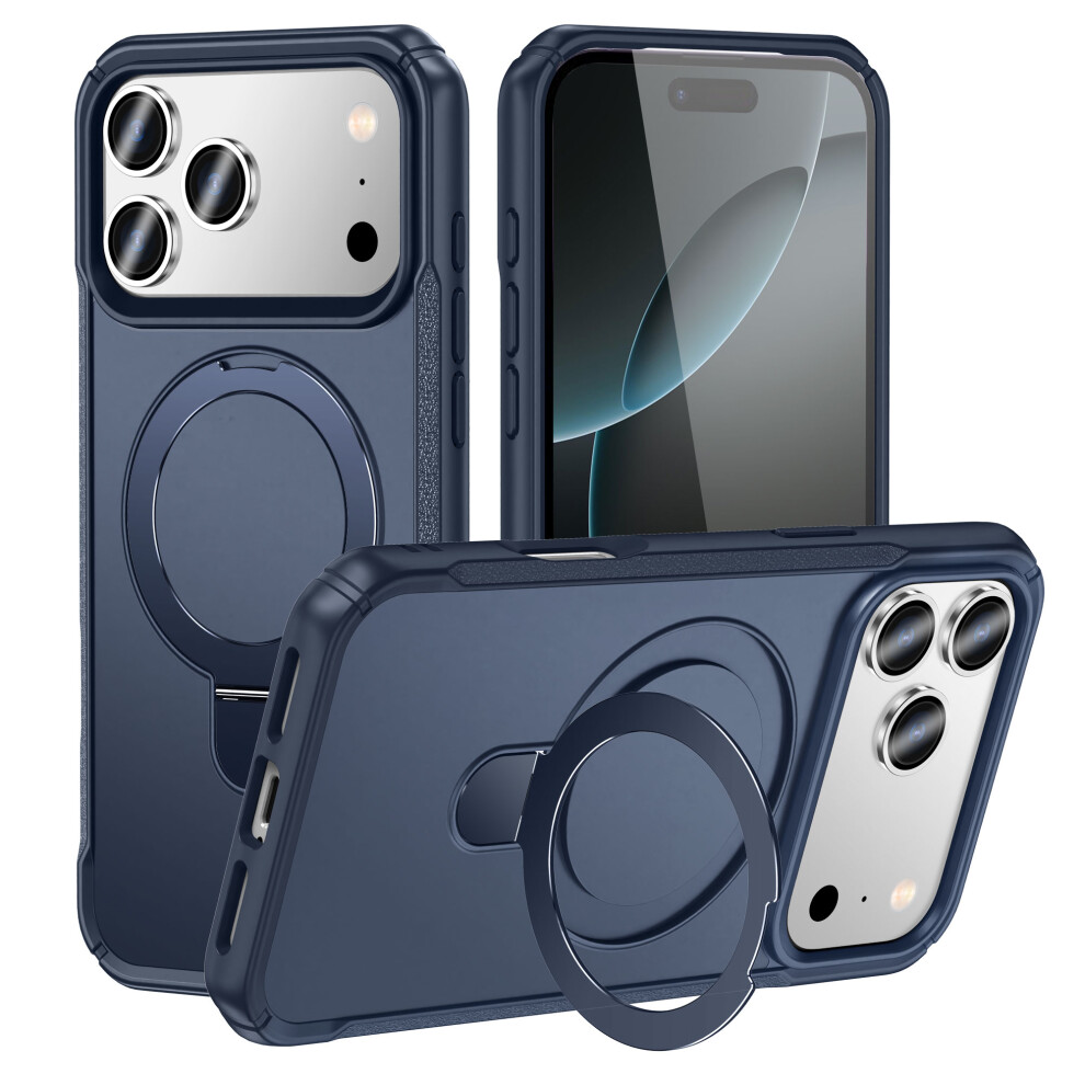(Sapphire) For Iphone 17 Pro Shockproof Case Tpu + Pc Phone Cover Compatible With Magsafe Rotating Kickstand Blue 6914290823970