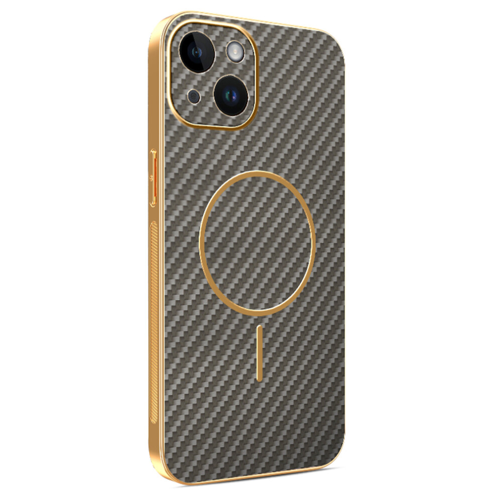 (Coffee) For Iphone 14 Phone Case Carbon Fiber Textured Electroplated Tpu Back Cover Brown 6914293733115