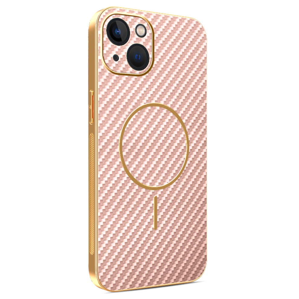 (Pink) For Iphone 13 Phone Case Carbon Fiber Textured Electroplated Tpu Back Cover Pink 6914296166163