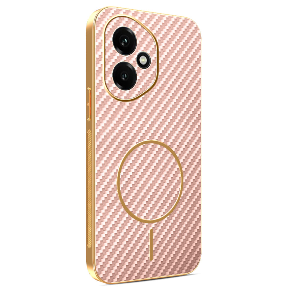 (Pink) For Honor 400 5G (Global) Phone Case Carbon Fiber Textured Electroplated Tpu Back Cover Pink 6914295183185