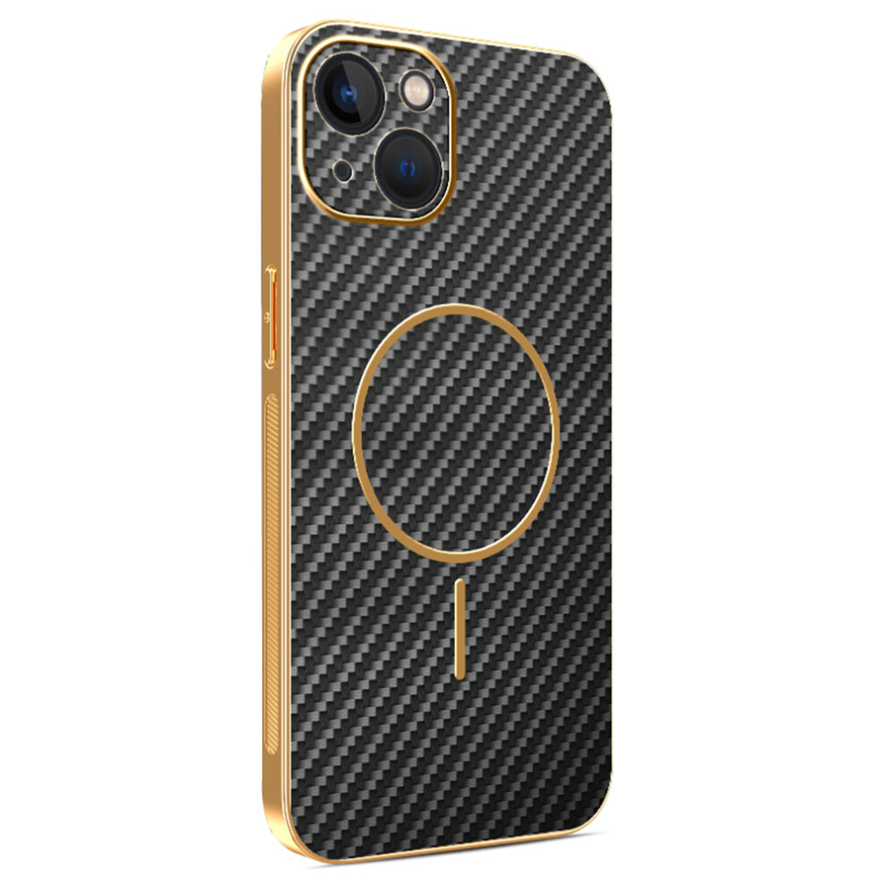 (Black) For Iphone 13 Phone Case Carbon Fiber Textured Electroplated Tpu Back Cover Black 6914290332687