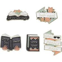 Reading Ribbon Enamel Pins Flower Book Design 5pcs