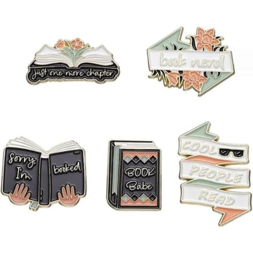 Reading Ribbon Enamel Pins Flower Book Design 5pcs