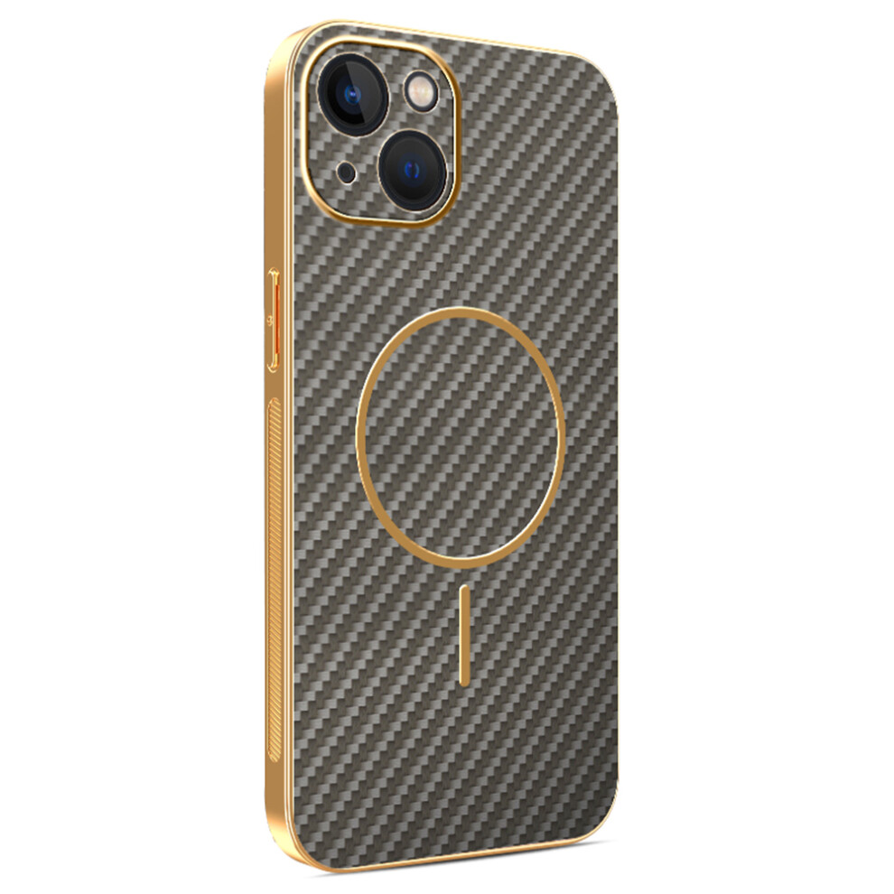 (Coffee) For Iphone 13 Phone Case Carbon Fiber Textured Electroplated Tpu Back Cover Brown 6914295262811