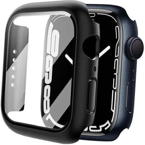 Compatível com Apple Watch de 7/8 polegadas e 45 mm. Capa com protetor de tela de vidro temperado - Preto transparente.
