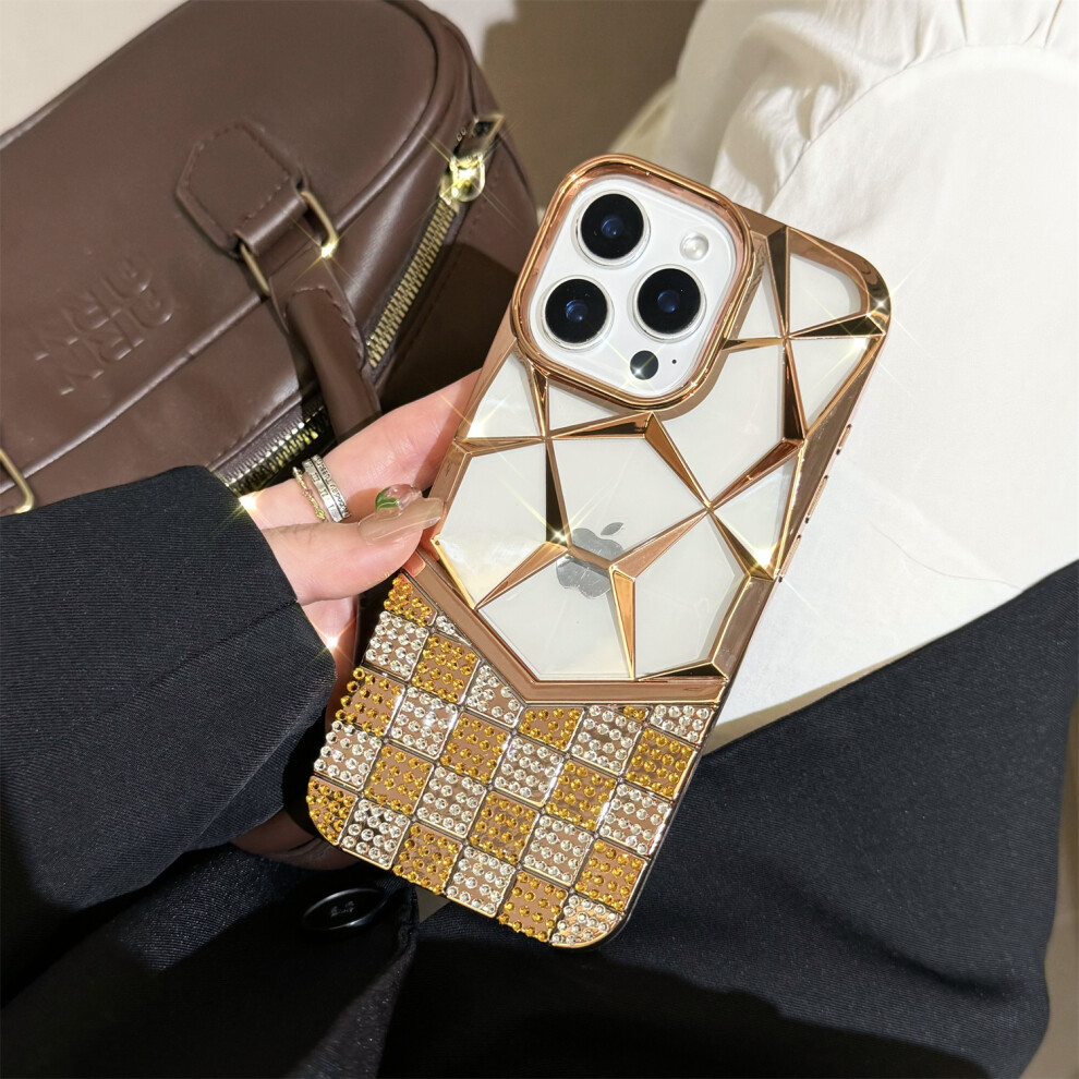 (Yellow) For Iphone 16 Pro Case Geometric Diamond Pattern Rhinestone Decor Electroplating Tpu Phone Cover Yellow 6914299167693
