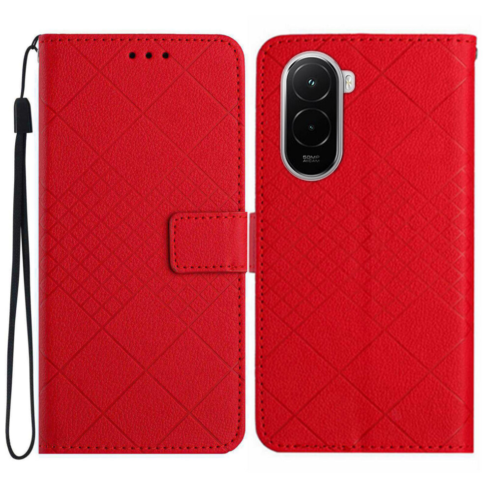 (Red) For Xiaomi Poco M7 4G (Eu) (171Mm) Case Wallet Imprint Pu Leather Flip Folio Phone Cover Red 6914299851219