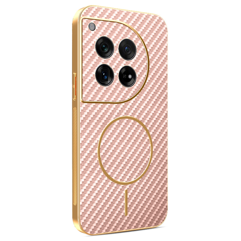 (Pink) For Oneplus 12 5G Phone Case Carbon Fiber Textured Electroplated Tpu Back Cover Pink 6914298174234