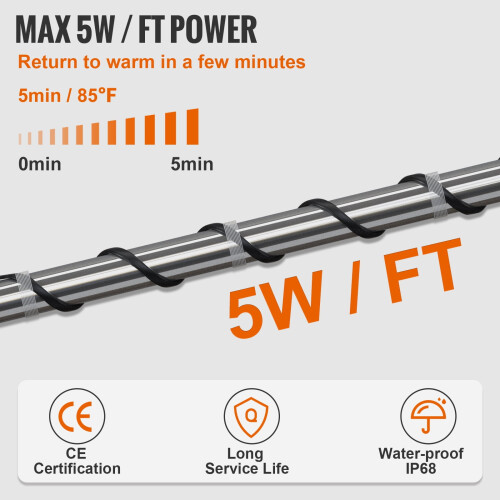 VEVOR Self-Regulating Heat Tape 30 ft 5W/ft 120V 2