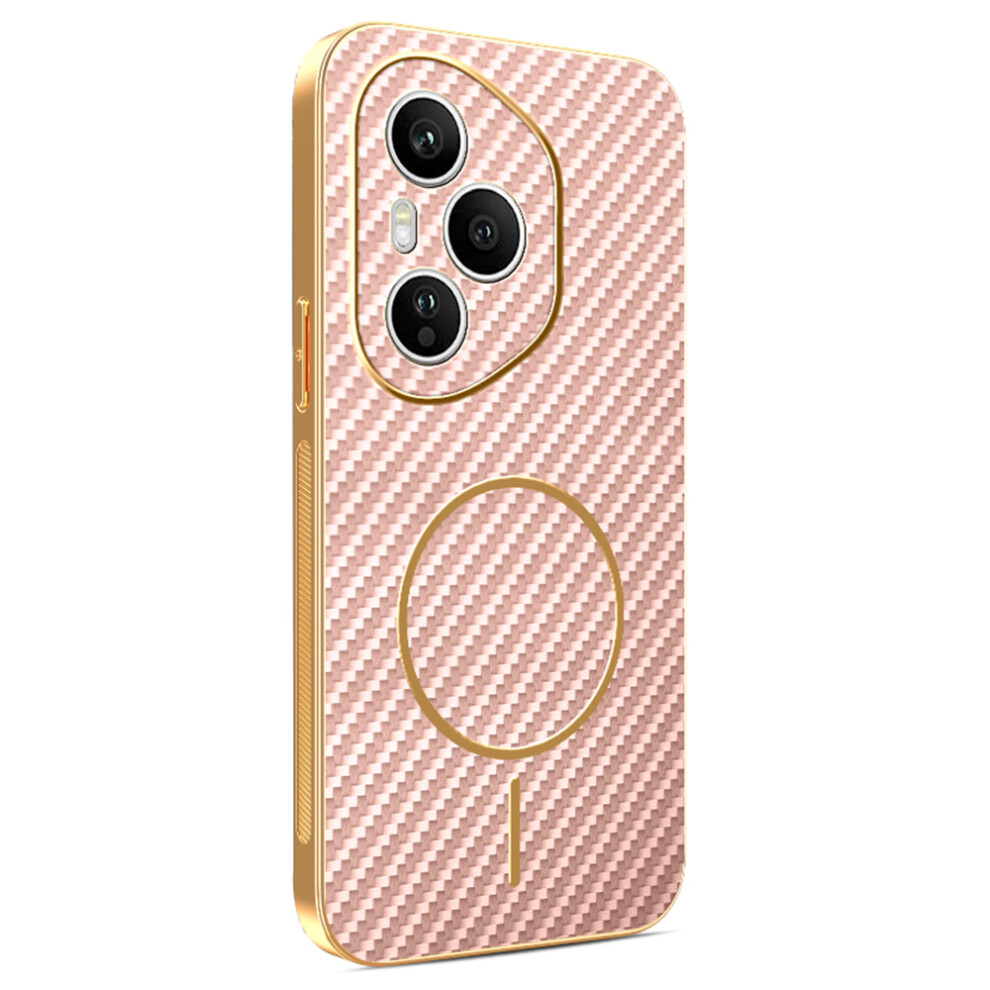 (Pink) For Honor 400 Pro 5G (Global) Phone Case Carbon Fiber Textured Electroplated Tpu Back Cover Pink 6914291869458