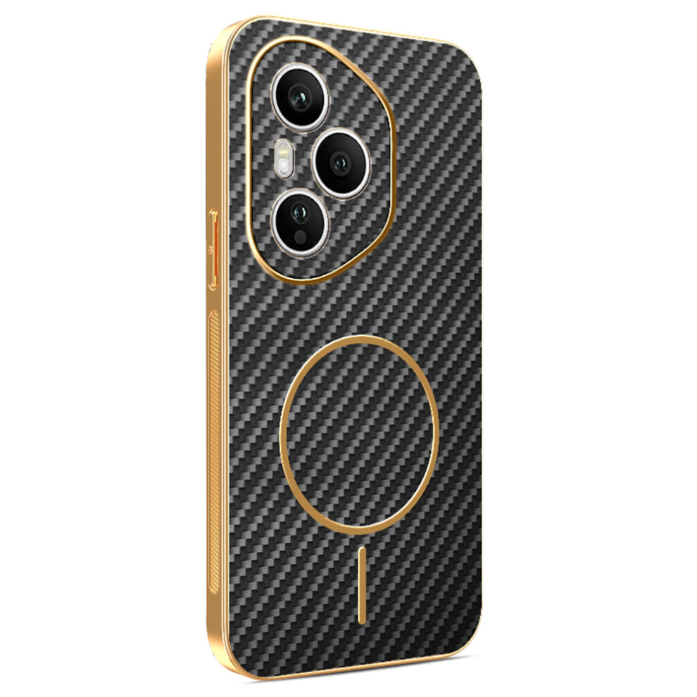(Black) For Honor 400 Pro 5G (Global) Phone Case Carbon Fiber Textured Electroplated Tpu Back Cover Black 6914293707536