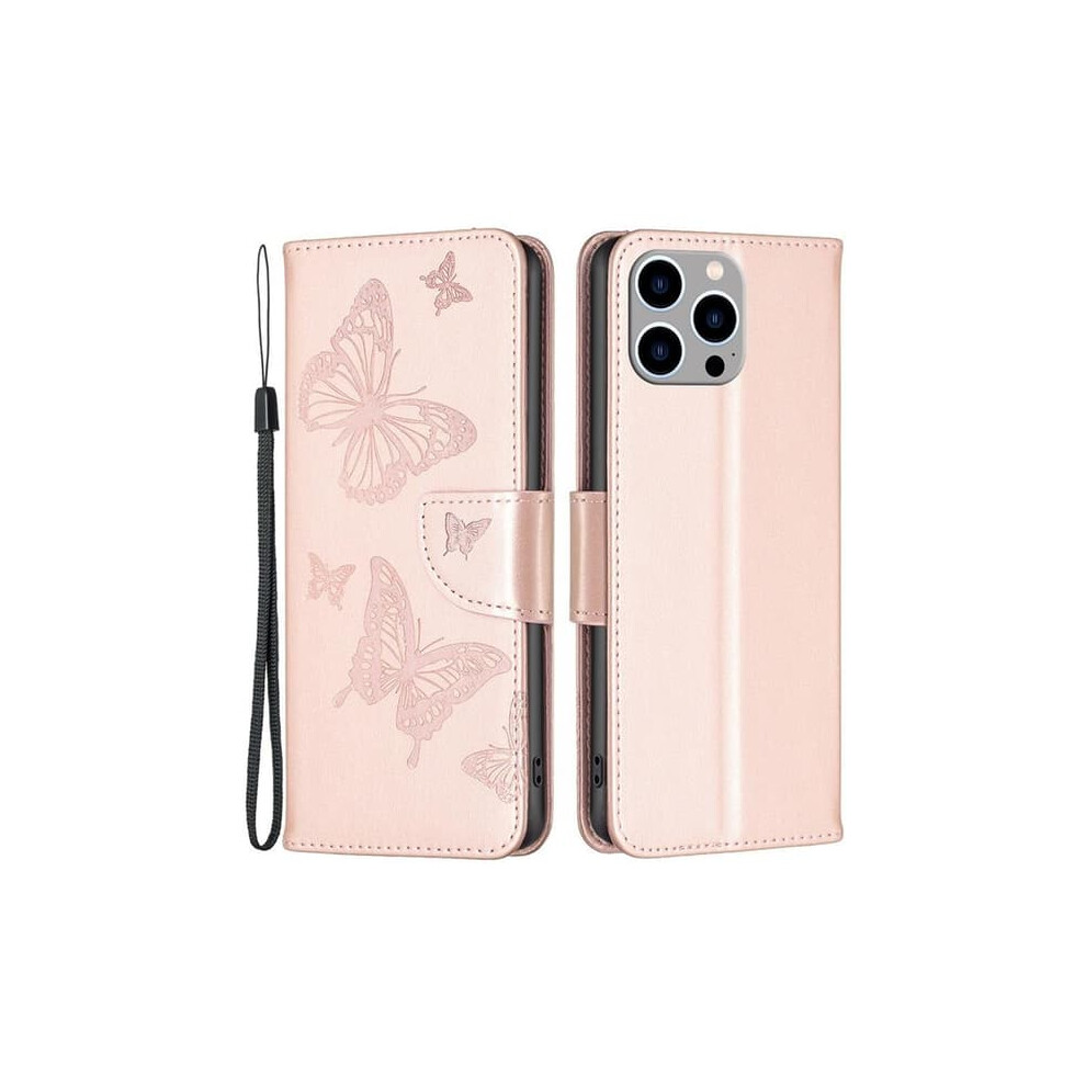 Iphone 14 Pro Wallet Case With Butterfly Print In Rose Gold 962125239829