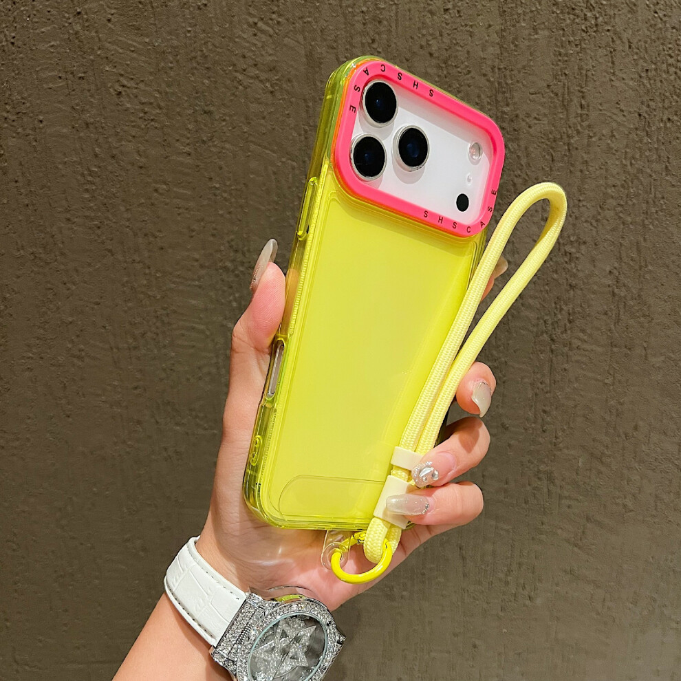 (Yellow) For Iphone 17 Pro Case Clear Contrasting Colors Shockproof Tpu Phone Back Cover With Wrist Strap Yellow 6914292649066