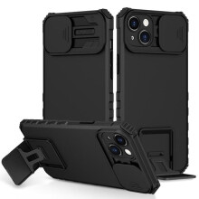 Cás Seasamh Cic atá comhoiriúnach le Cosaint Ceamara iPhone14Plus Dubh