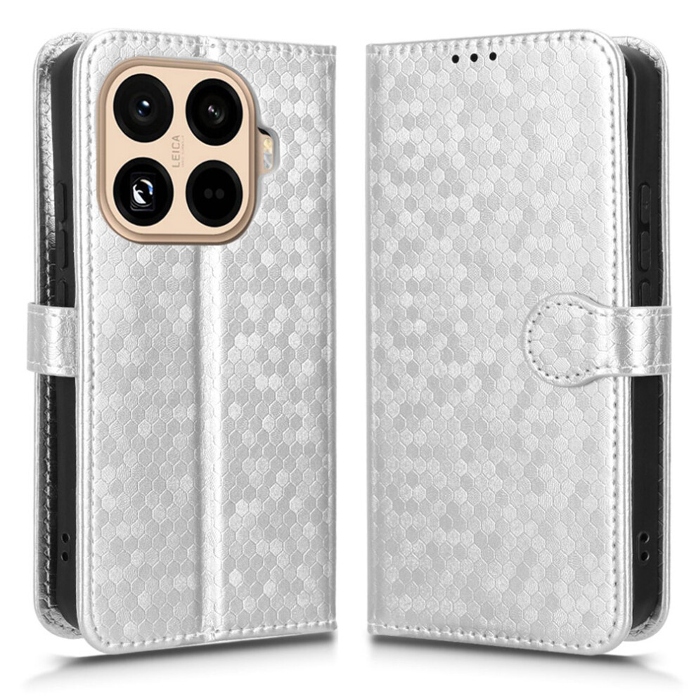 (Silver) For Xiaomi 15T Pro Wallet Case Dot Pattern Imprint Pu Leather Phone Cover With Wrist Strap Silver 6914295587617